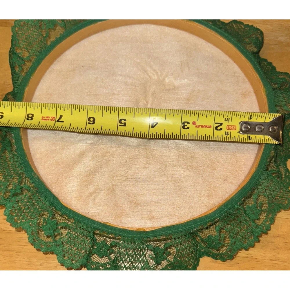 Vtg Handmade Christmas Goose Embroidery Hoop Wall Hanging Lace Trim Grandmacore